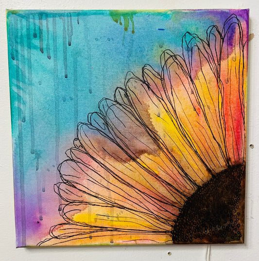 Water Color Sunflower 12x12 Original Art - Drips