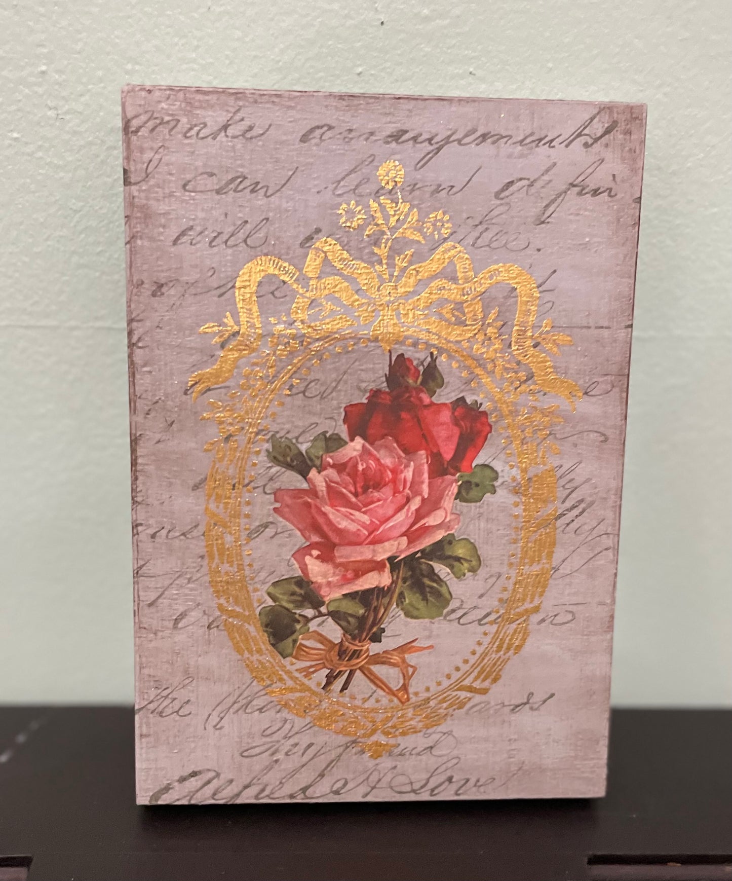 Wall Plaque with Roses and Gold Transfer