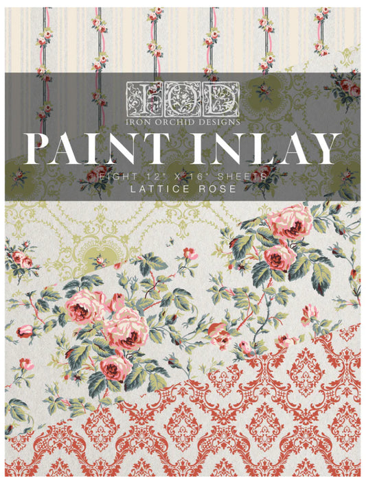 LATTICE ROSE DECOR PAINT INLAY™ BY IOD (PAD OF 8 - 12"X16" SHEETS) - IRON ORCHID DESIGNS (2024 Limited Release)