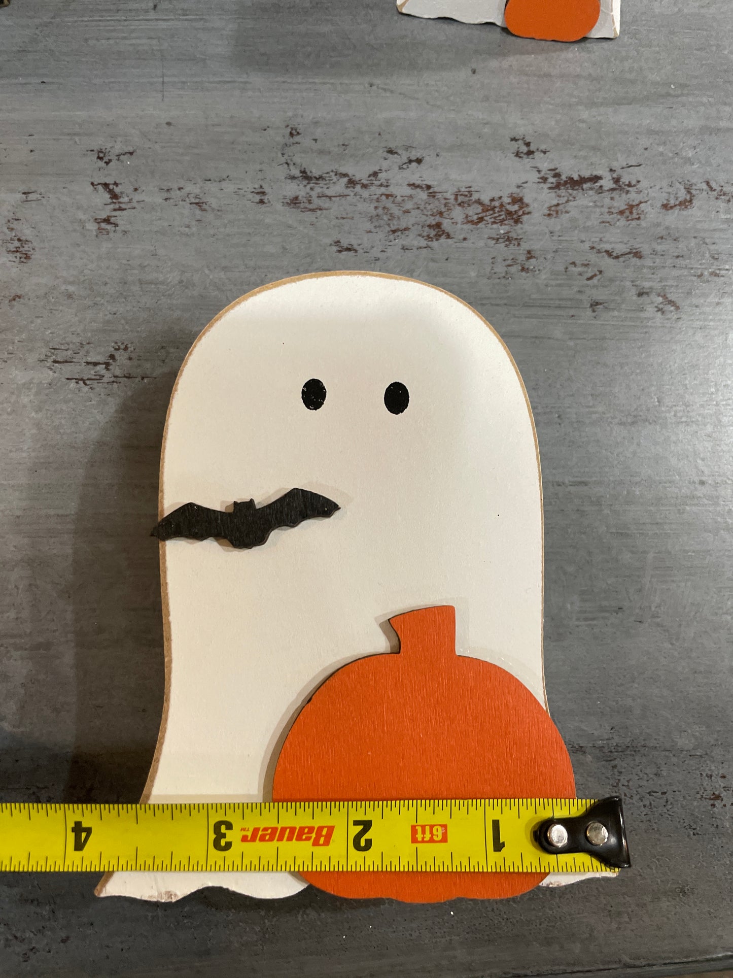 Shelf Sitter Ghost with pumpkin & bat 🎃 🦇 4 3/4 x 3 3/4