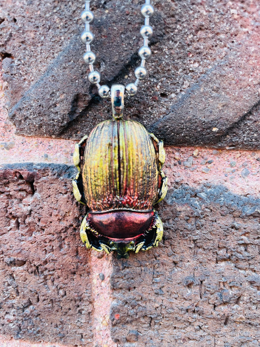 Hand painted Resin Beetle Pendant - Copper/Gold/Coral Metallic Color