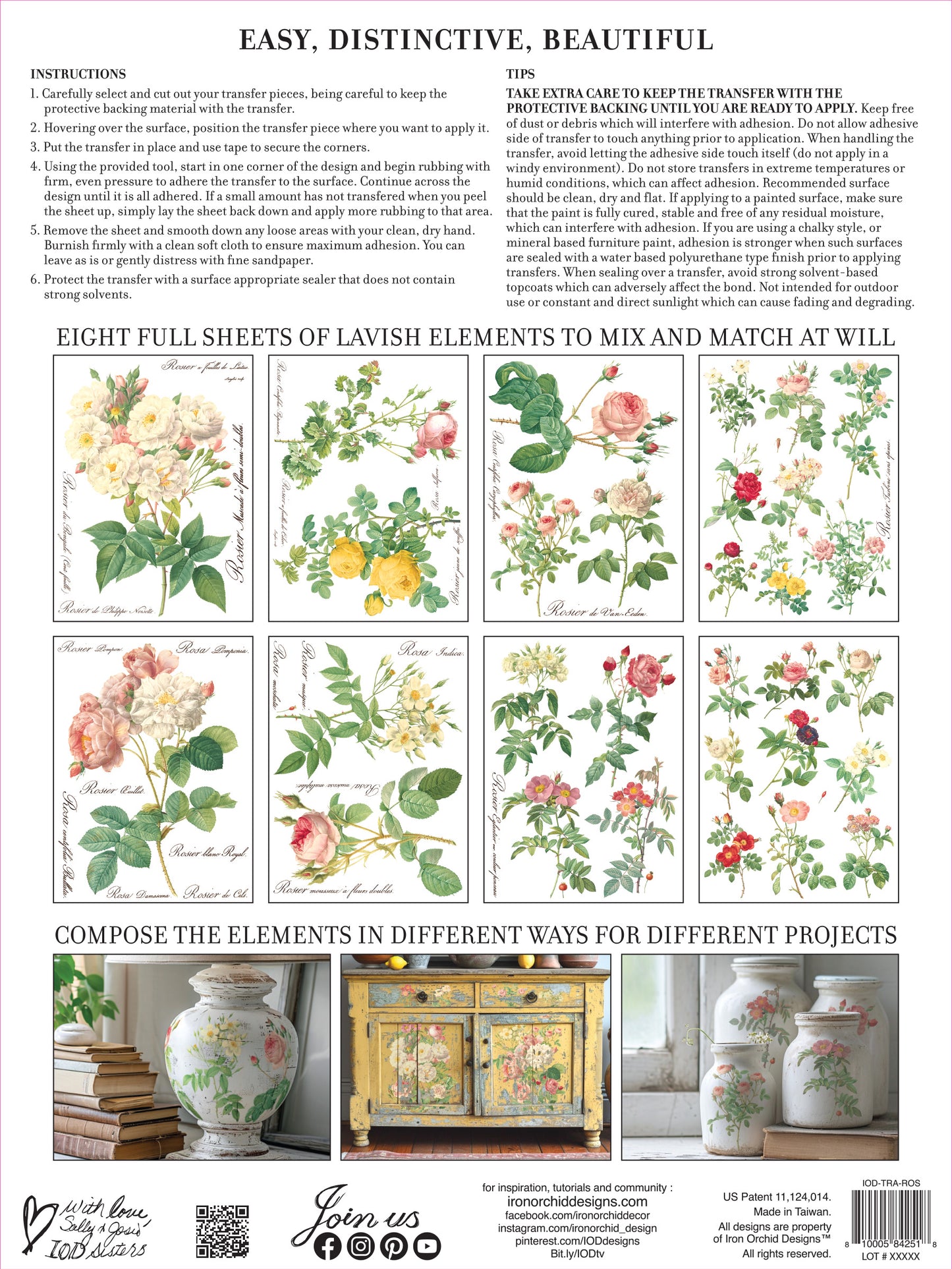 Rose Botanical IOD Transfer 12x16 pad 8 sheets