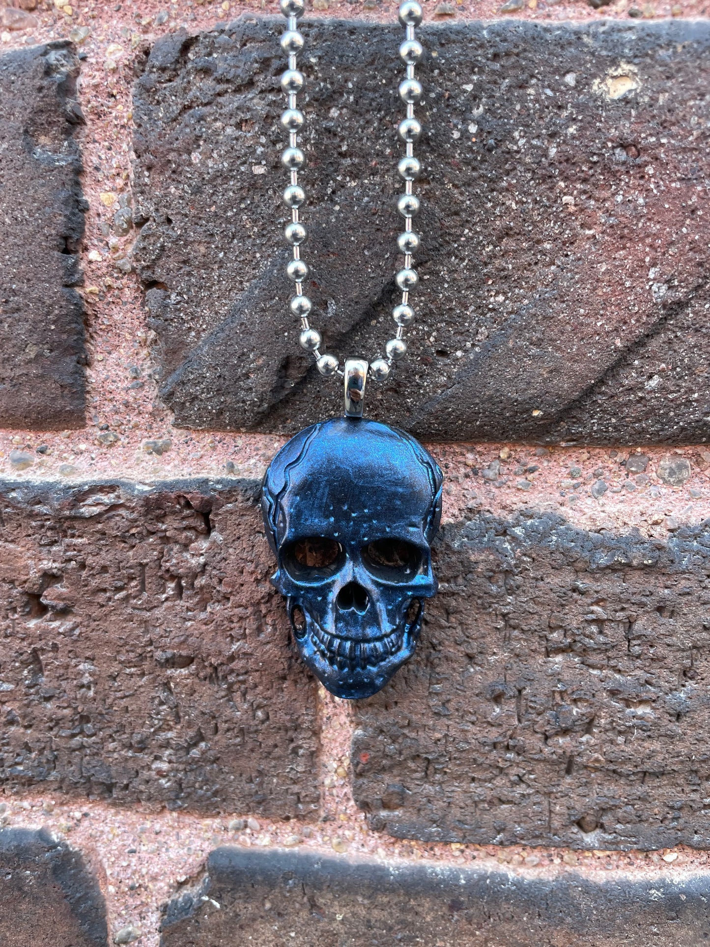 Hand painted Resin Skull Pendant - Blue with Hollow Eye Sockets