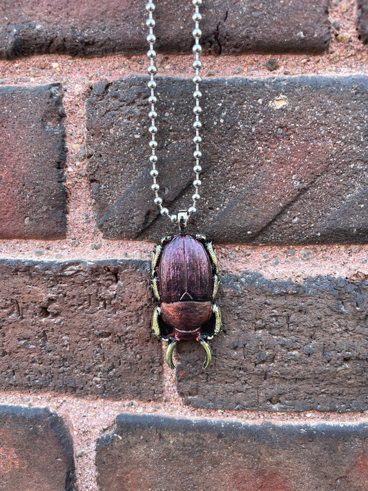 Hand painted Resin Beetle with Pincers Pendant - Copper/Pink/Gold