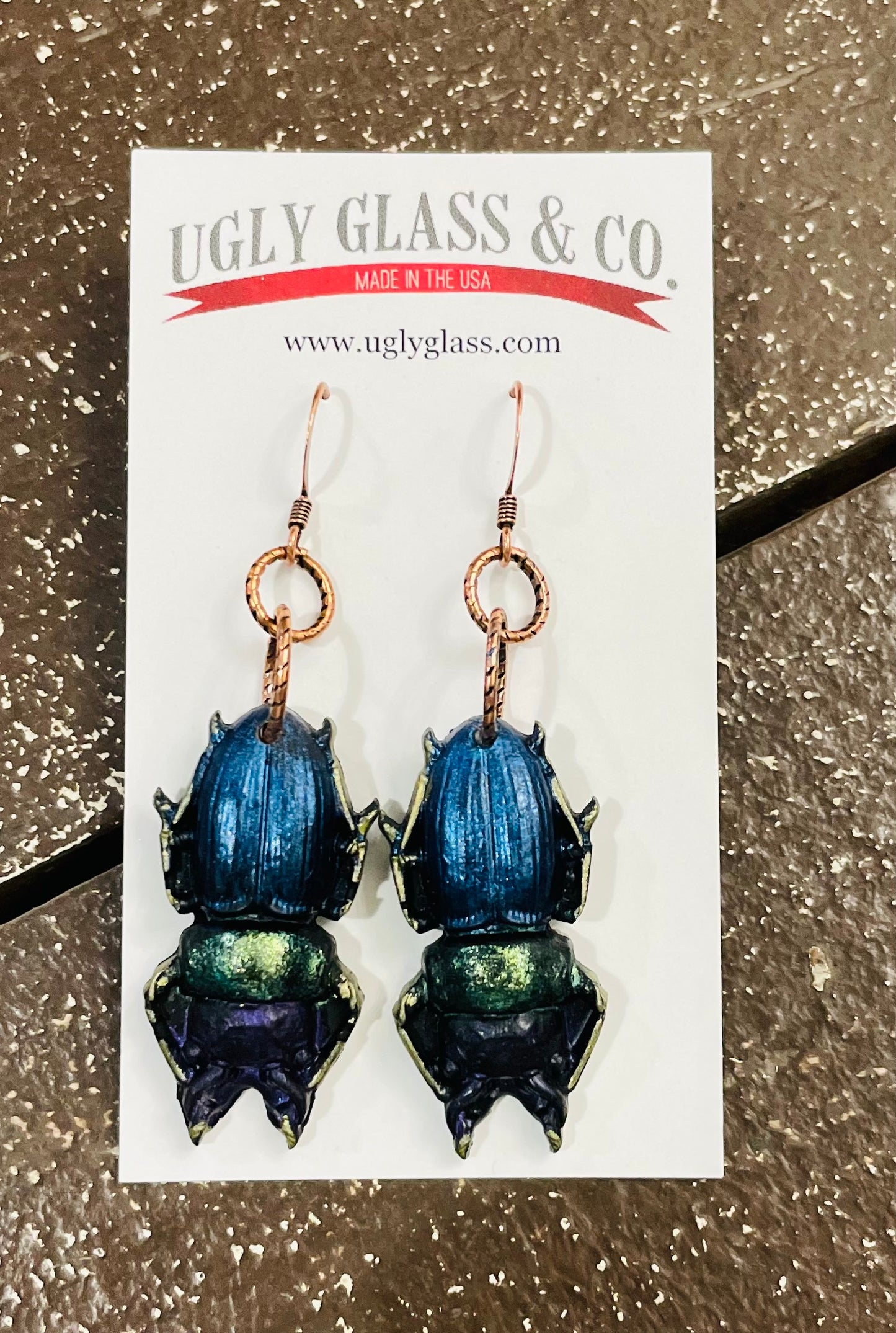 Hand painted Hand Poured Resin Beetle Earrings