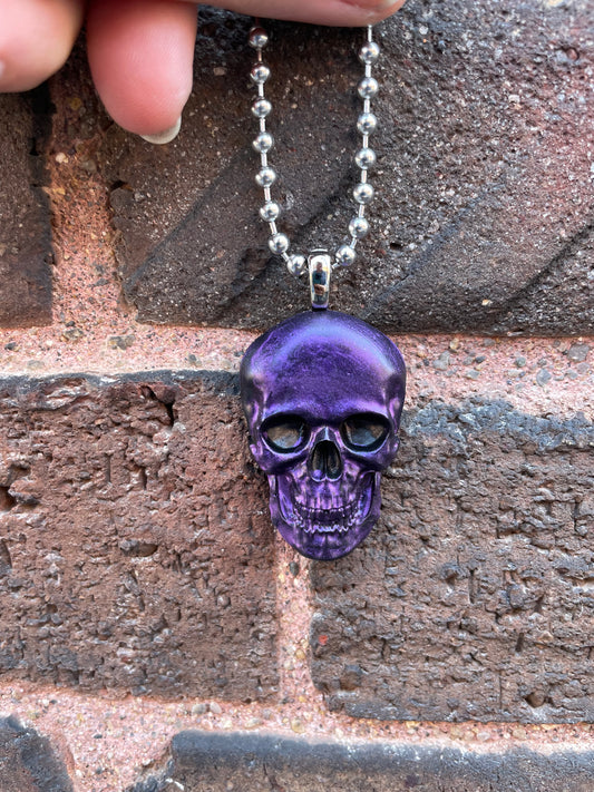 Hand painted Resin Skull Pendant - Purple with Black Eye Sockets