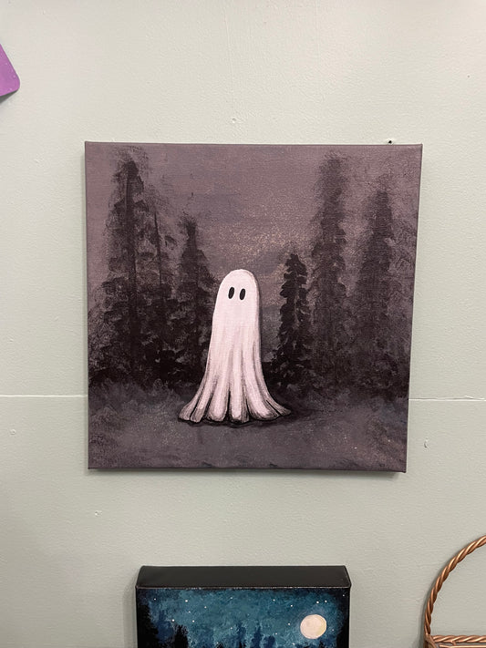 Norman the Sheet Ghost 12x12 Painting - Dark Forest