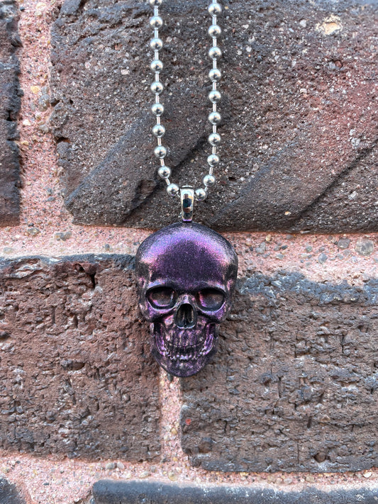 Hand painted Resin Skull Pendant - Light Pink/Purple with Black Eye Sockets