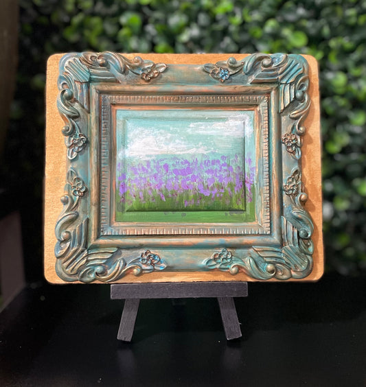 Original Acrylic Mini Desktop Lavender Field Landscape Painting - #008 - Colorado Series on Easel